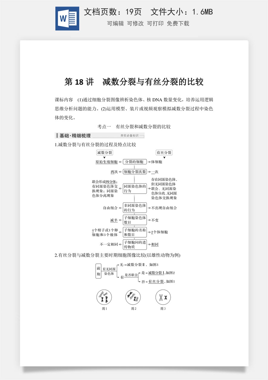 高中-高考总复习-生物-第18讲　减数分裂与有丝分裂的比较.doc